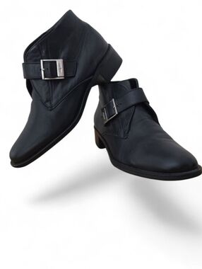 Etienne Aigner Black Leather Monk Strap Ankle Booties | 7M